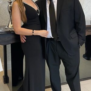 Black Jeweled Slit Gown